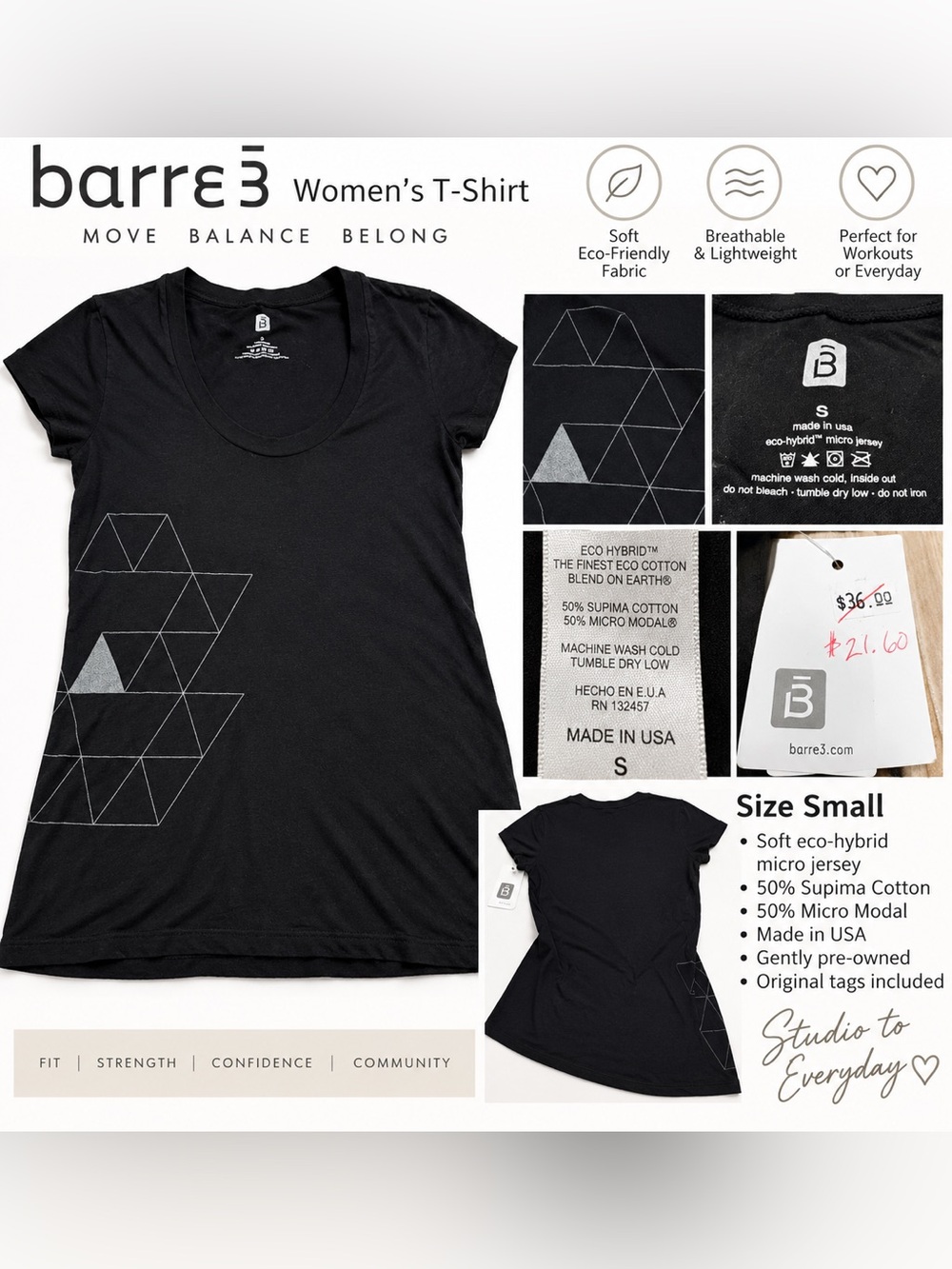barre3 Women’s Black Short Sleeve Geometric Tee